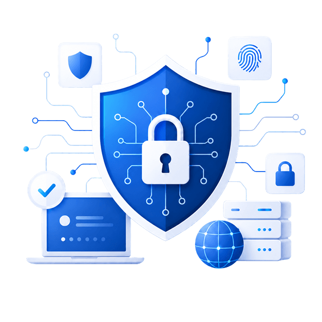 Cybersecurity shield and network illustration